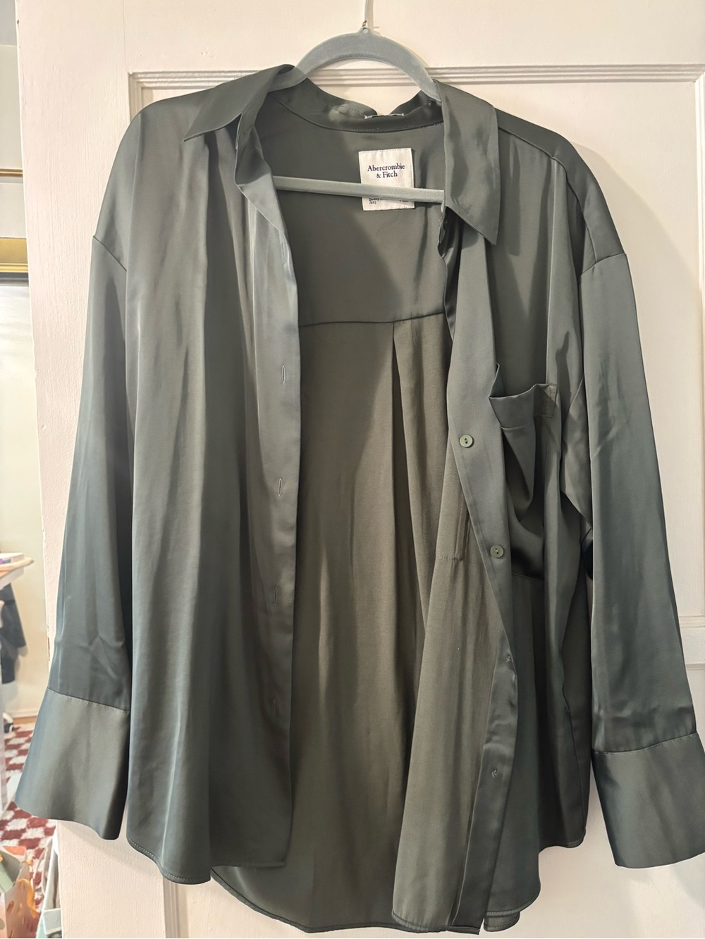 Abercrombie & Fitch Olive Satin Button-Down Shirt